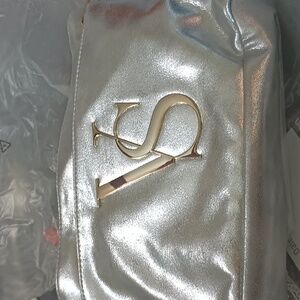 Victoria's Secret 2 Part Cosmetic Bag Silver NWT